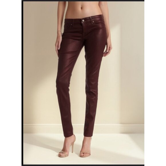 Level 99 Womens Skinny Burgundy Coated Jeans Size 28 Shiny Finish - Picture 1 of 7